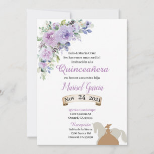 Invitación Quinceañera Purple Lilac Floral charr