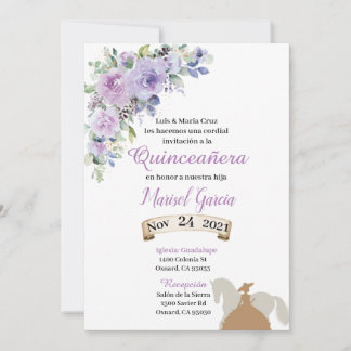 Invitación Quinceañera Purple Lilac Floral charr