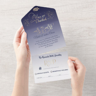 invitación a boda elegante azul all in one invitation