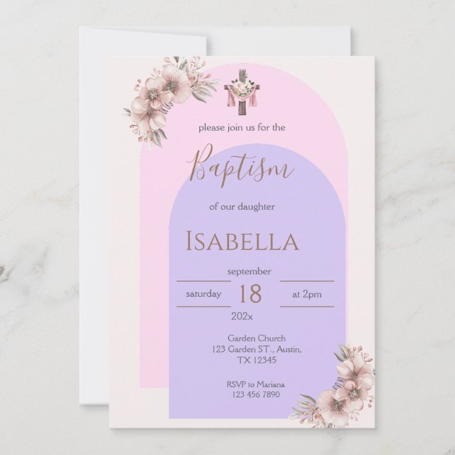 Invitación al bautismo rosado invitation (Front)