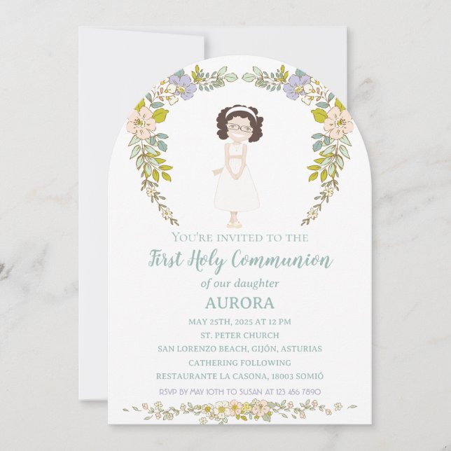 Invitación AURORA Primera Comunión Invitation (Front)