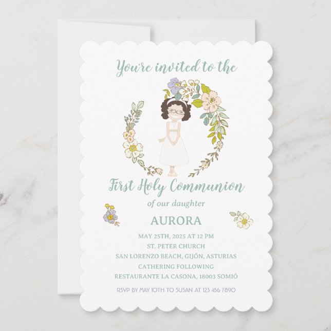 Invitación AURORA Primera Comunión Invitation (Front)