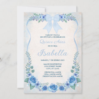INVITACION AZUL FLORAL  INVITATION