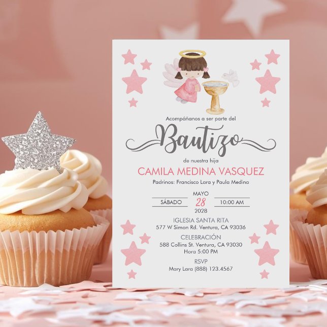 Invitacion Bautizo Angel Baptism Angel and Stars Invitation (Creator Uploaded)