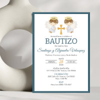 Invitacion Bautizo boys Baptism Cute Twin Angels