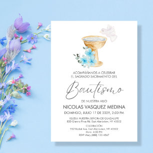 Invitacion Bautizo Chalice Blue Flowers Baptism  Invitation