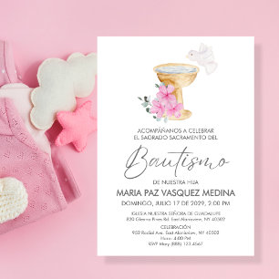 Invitacion Bautizo Chalice Pink Flowers Baptism  Invitation
