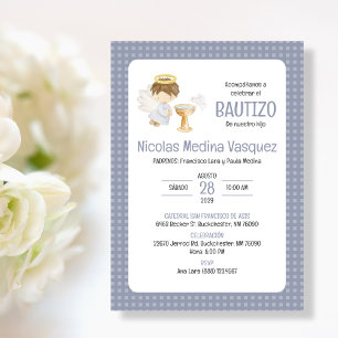 Invitacion Bautizo Cute BOY Angel Baptism Catholic Invitation