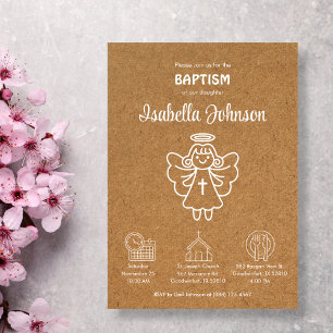 Invitacion Bautizo Cute Girl Angel Baptism Invitation