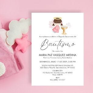 Invitacion Bautizo Cute Girl Angel  Simple Baptism Invitation