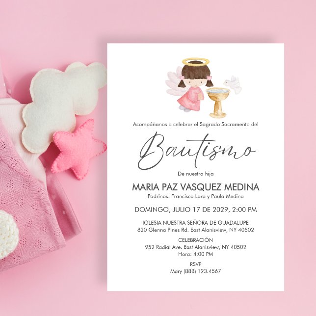 Invitacion Bautizo Cute Girl Angel  Simple Baptism Invitation (Creator Uploaded)