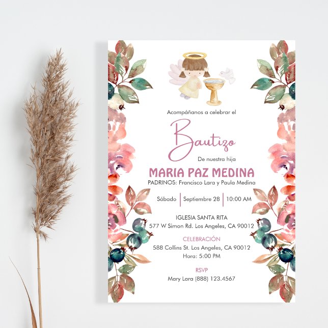 Invitacion Bautizo Flowers Girl Angel Cute Baptism Invitation (Creator Uploaded)