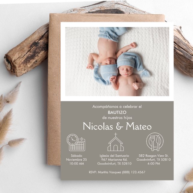 Invitacion Bautizo for Twin Boys Customise Baptism Invitation (Creator Uploaded)