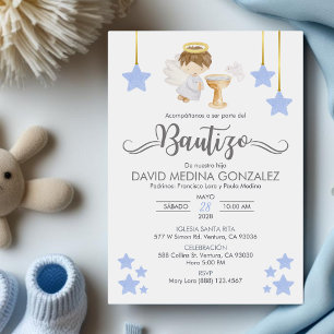 Invitacion Bautizo in spanish Baptism Angel Boy Invitation