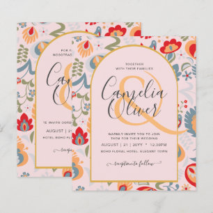 invitación bilingüe de boda de flores popular,