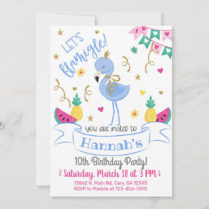 Invitación Blue flamingo, let's flamingle birthda Invitation