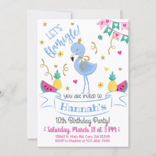 Invitación Blue flamingo, let's flamingle birthday Invitation