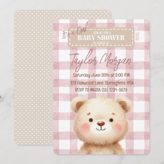 Invitación Blue Gingham Teddy Bear Invitation