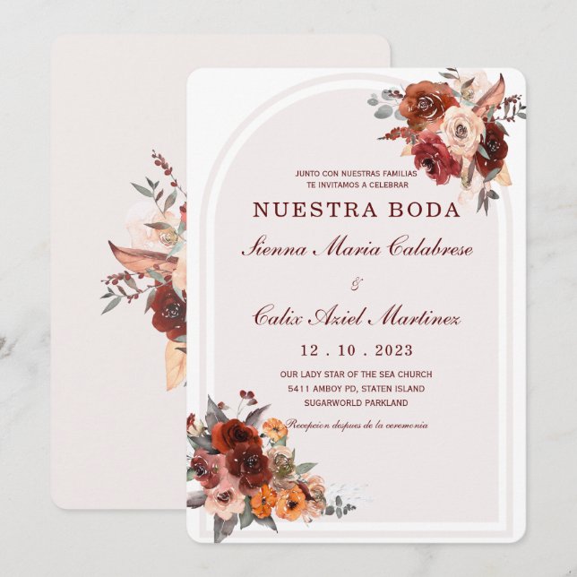 Invitación boda marsala en español invitation (Front/Back)