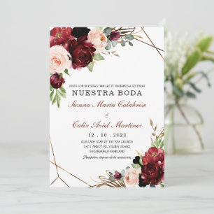 Invitación boda marsala en español invitation