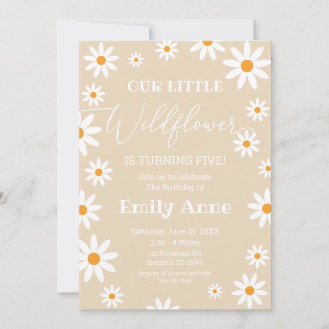 Invitación Boho Daisies Wildflower Birthday party  Invitation (Front)