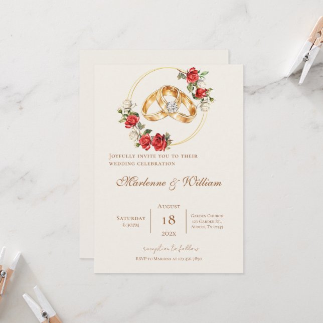 Invitación Boho Floral Wedding Invitation (Front/Back In Situ)