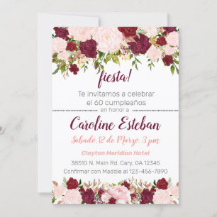 Invitación Burgundy and pink floral birthday invit Invitation