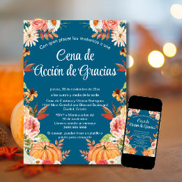 Invitación Cena de Acción de Gracias Azul Calabaza Invitation