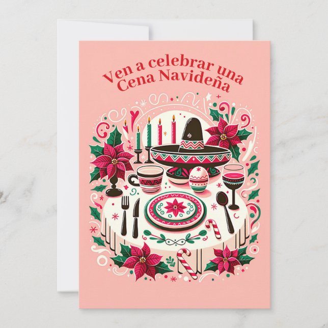 Invitación Cena Navideña Nochebuena Spanish Invitation (Front)