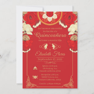 Invitacion Charro Invitation, in Red, and Gold Announcement