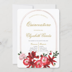 Invitación con flor roja para quinceañera invitation