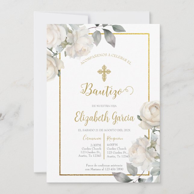 Invitación con ramo para bautismo invitation (Front)