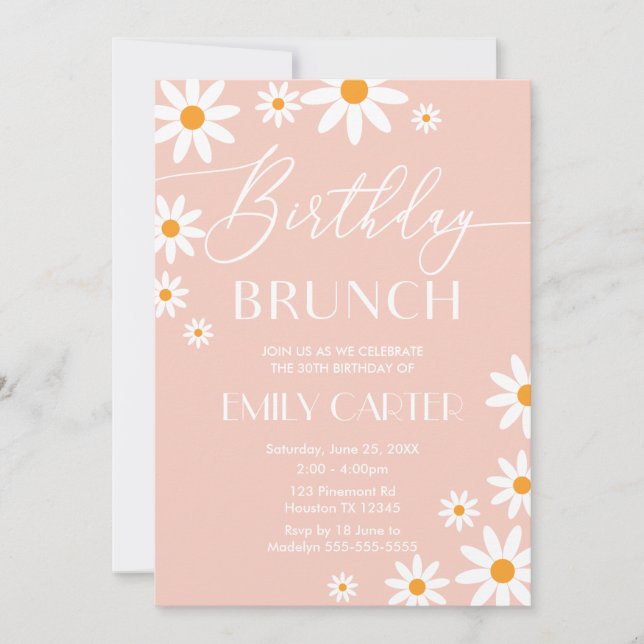 Invitación Daisies Birthday Brunch Party Pink Invi Invitation (Front)