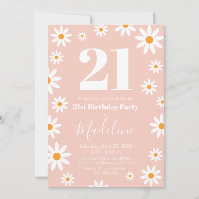 Invitación Daisies pink Birthday Party Invitation  (Front)