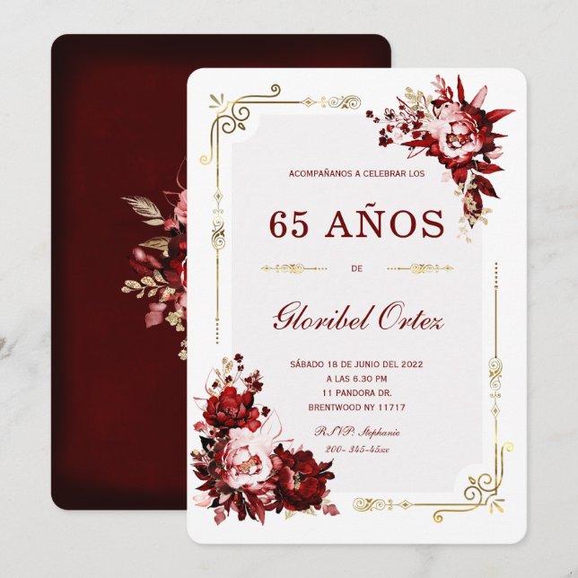 Invitación de 65 Años Mujer Invitation (Front/Back)