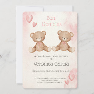 Invitacion de baby shower para gemelas tema osito invitation