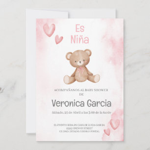 Invitacion de baby shower para niña tema osito invitation