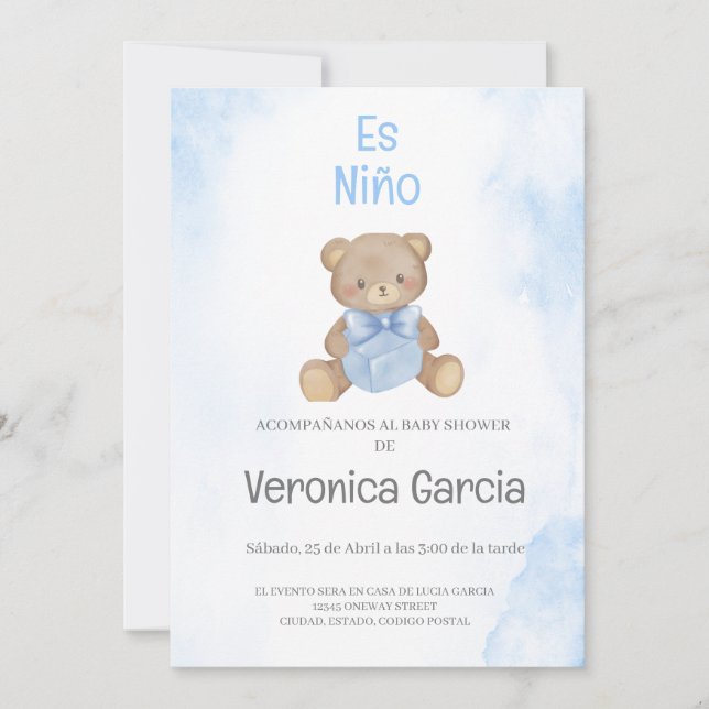 Invitacion de baby shower para niño tema osito invitation (Front)