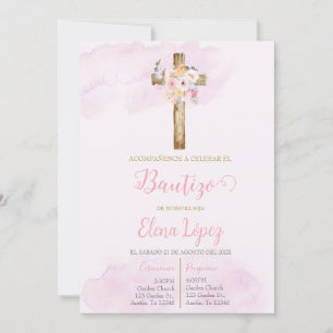 Invitación de bautismo blush pink  invitation