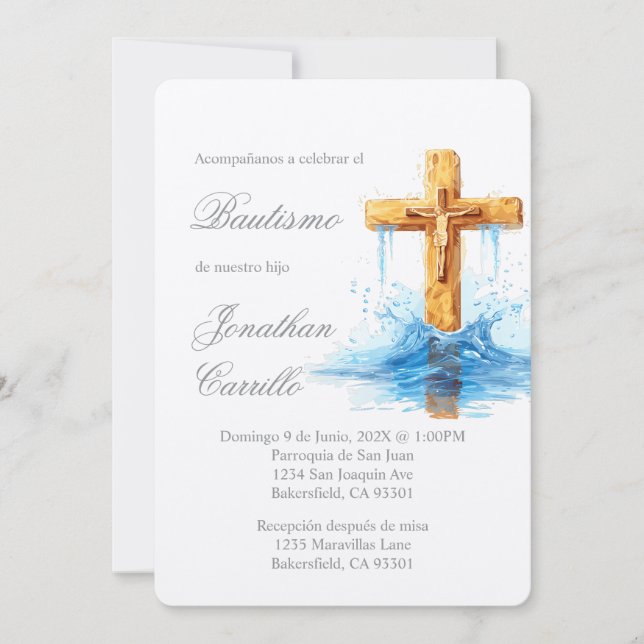 Invitación de bautismo con crucifijo invitation (Front)