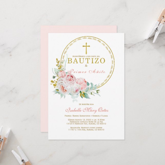 Invitación de bautismo para el primer cumpleaños invitation (Front/Back In Situ)