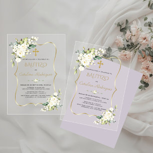 Invitacion De Bautizo Con Flores Gold Baptism  Acrylic Invitations