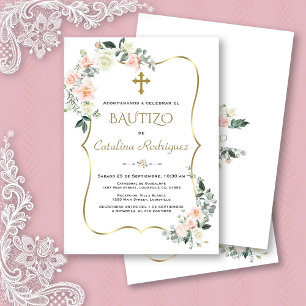 Invitacion De Bautizo Con Flores Gold Baptism Invitation