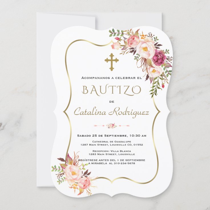 Invitacion De Bautizo Con Flores Gold Girl Baptism Invitation | Zazzle Invitacion De Bautizo Con Flores Gold Girl Baptism Invitation | Zazzle