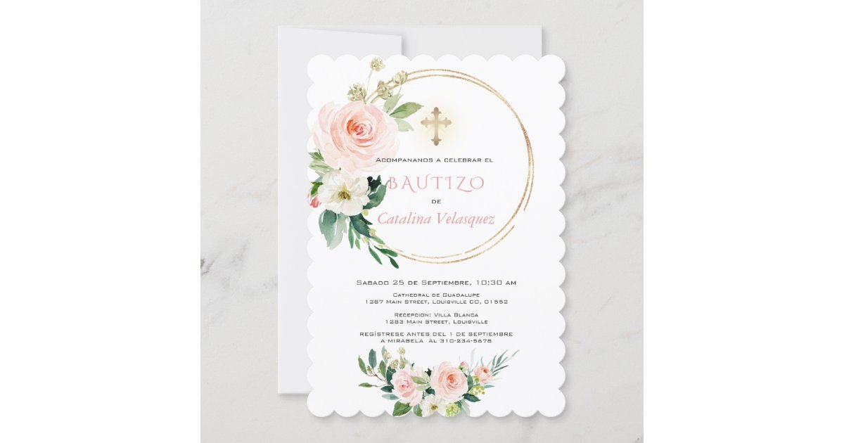 Invitacion De Bautizo Con Flores Spanish Invite | Zazzle Invitacion De Bautizo Con Flores Spanish Invite | Zazzle