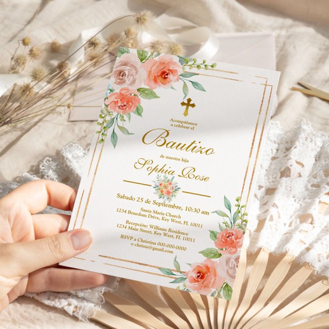 Invitación de Bautizo con Rosas de Jardín Invitation (Creator Uploaded)