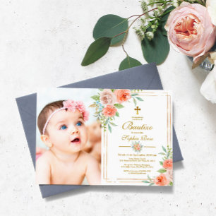 Invitación de Bautizo con Rosas de Jardín Invitation