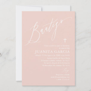 Invitación de bautizo de niña rosa polvorienta invitation