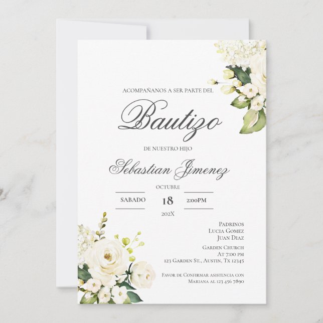 Invitación de bautizo en español invitation (Front)