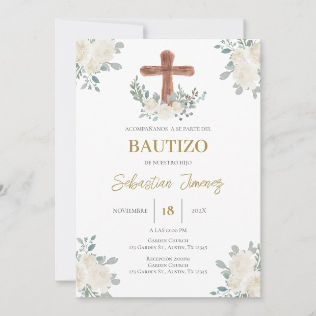 Invitación de bautizo en español invitation (Front)